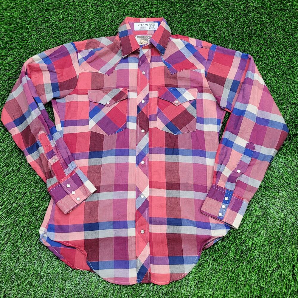Vintage 80s Ruddock Check Plaid Shirt Medium 15 20x29 Hippie